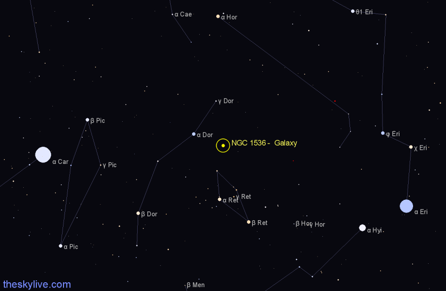 Finder chart NGC 1536 -  Galaxy in Reticulum star