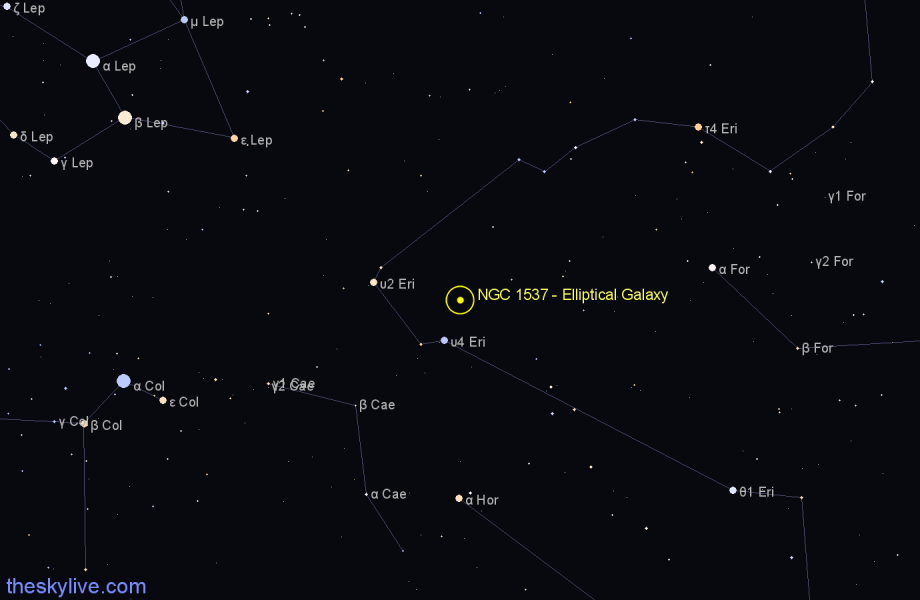 Finder chart NGC 1537 - Elliptical Galaxy in Eridanus star