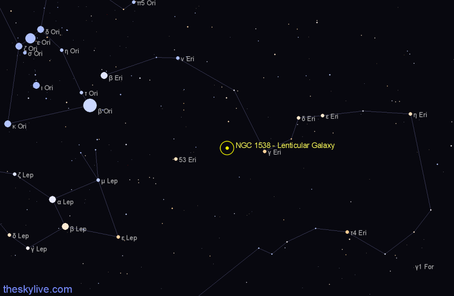 Finder chart NGC 1538 - Lenticular Galaxy in Eridanus star