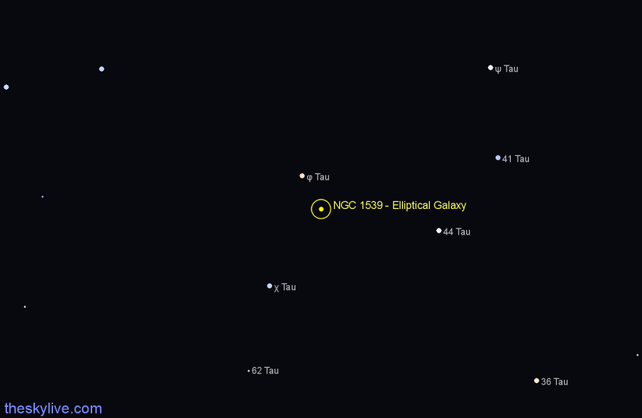 Finder chart NGC 1539 - Elliptical Galaxy in Taurus star