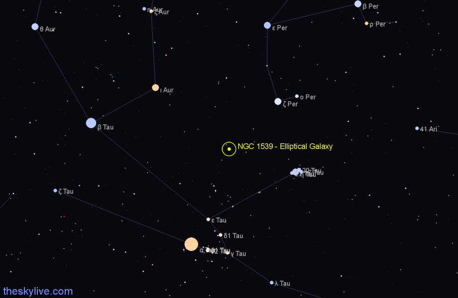 Finder chart NGC 1539 - Elliptical Galaxy in Taurus star