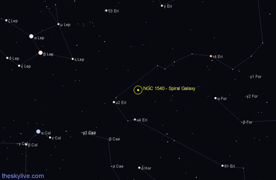 Finder chart NGC 1540 - Spiral Galaxy in Eridanus star