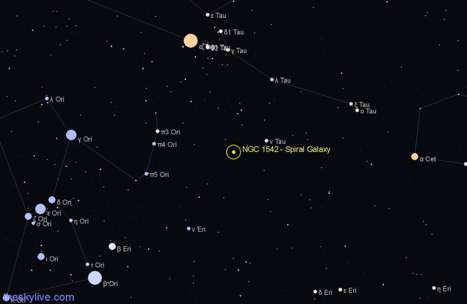 Finder chart NGC 1542 - Spiral Galaxy in Taurus star