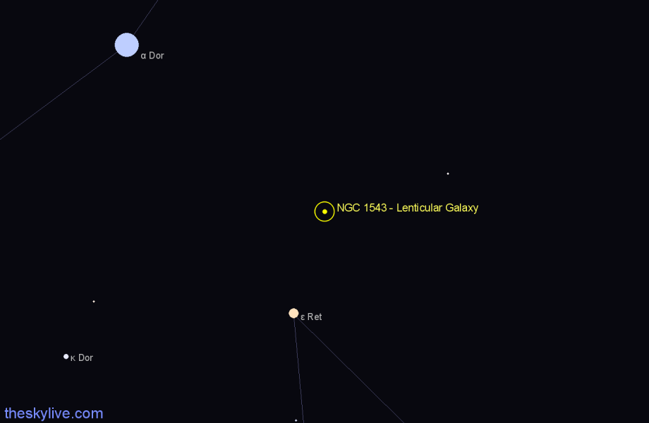 Finder chart NGC 1543 - Lenticular Galaxy in Reticulum star