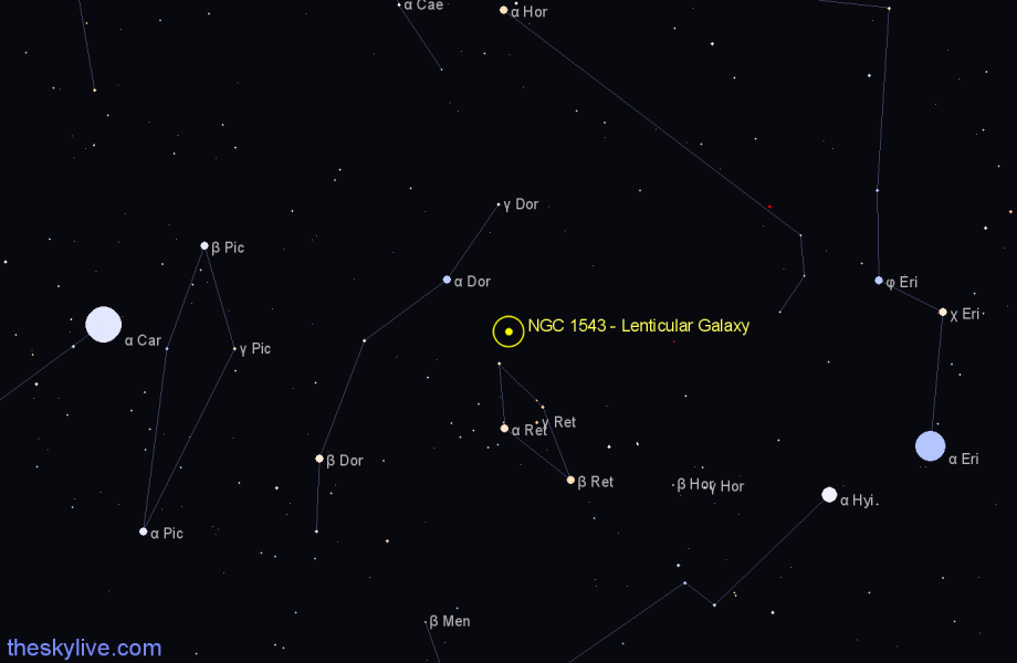 Finder chart NGC 1543 - Lenticular Galaxy in Reticulum star