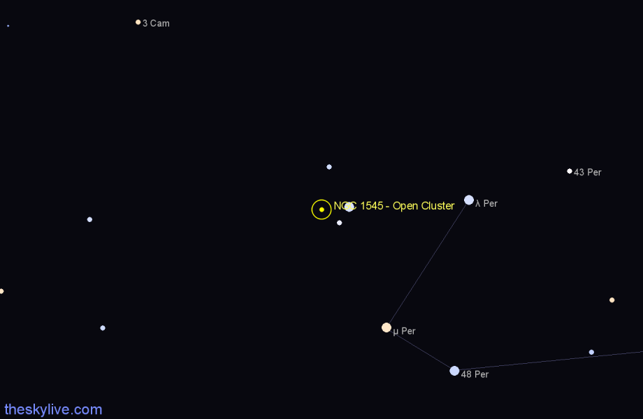 Finder chart NGC 1545 - Open Cluster in Perseus star