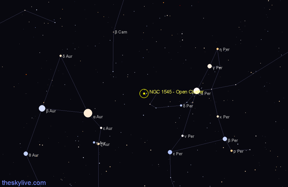 Finder chart NGC 1545 - Open Cluster in Perseus star