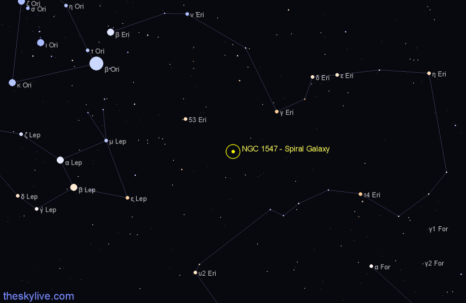 Finder chart NGC 1547 - Spiral Galaxy in Eridanus star