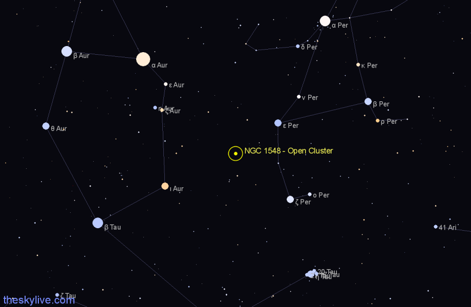 Finder chart NGC 1548 - Open Cluster in Perseus star