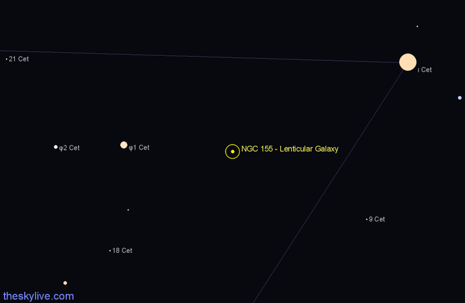 Finder chart NGC 155 - Lenticular Galaxy in Cetus star