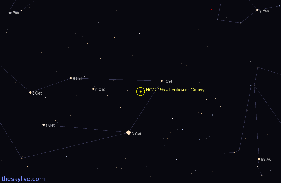 Finder chart NGC 155 - Lenticular Galaxy in Cetus star