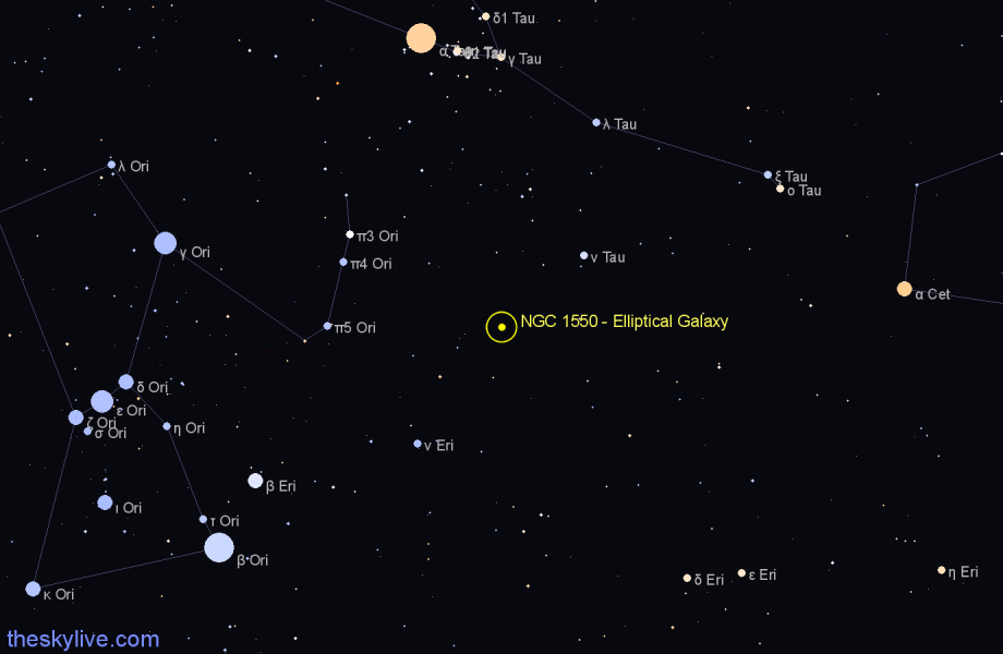 Finder chart NGC 1550 - Elliptical Galaxy in Taurus star