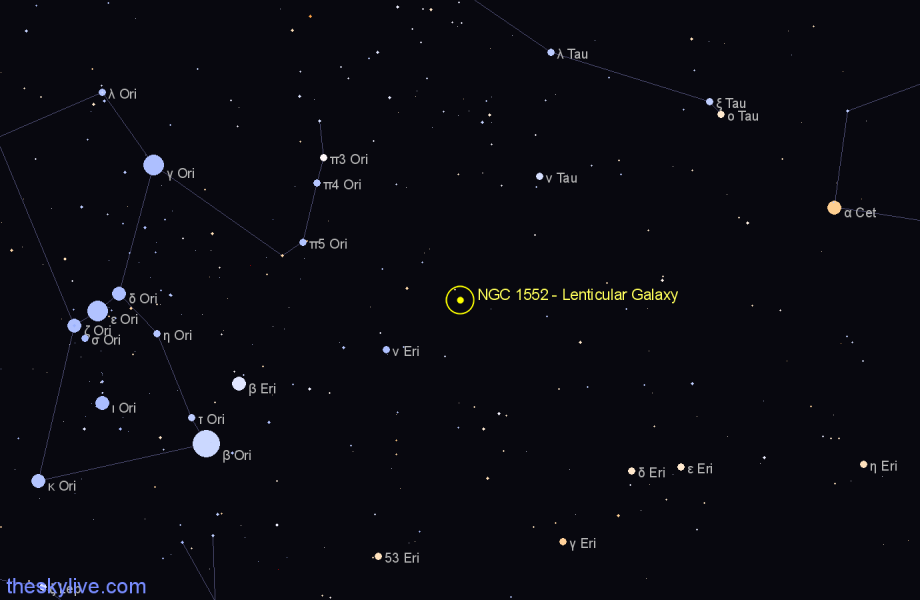Finder chart NGC 1552 - Lenticular Galaxy in Eridanus star