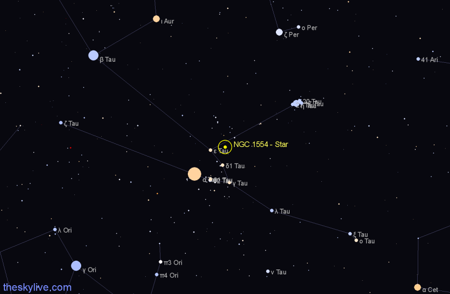 Finder chart NGC 1554 - Star in Taurus star