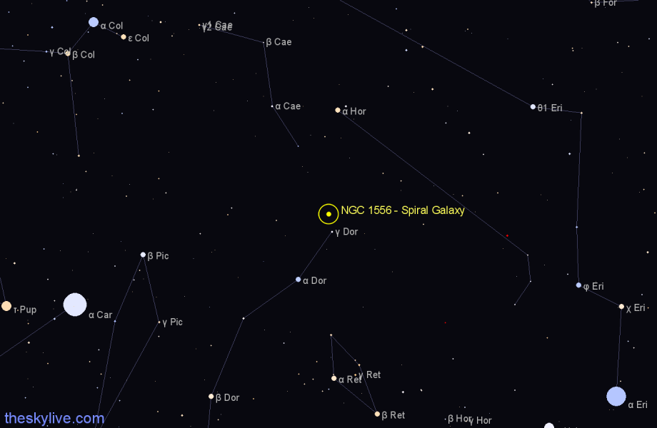 Finder chart NGC 1556 - Spiral Galaxy in Dorado star