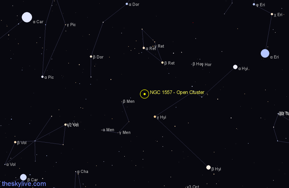 Finder chart NGC 1557 - Open Cluster in Hydrus star