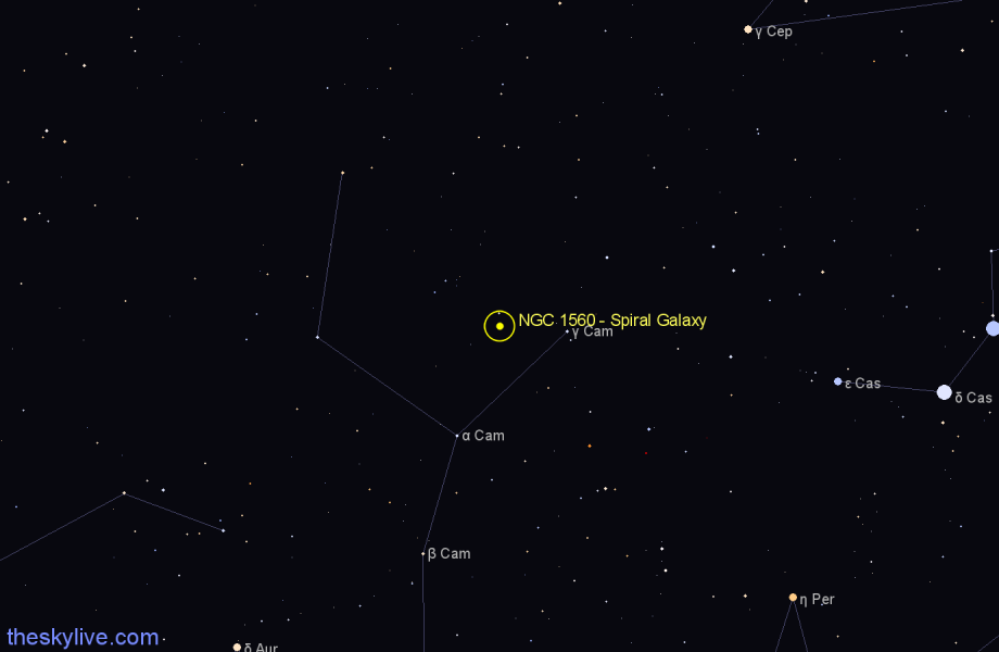 Finder chart NGC 1560 - Spiral Galaxy in Camelopardalis star