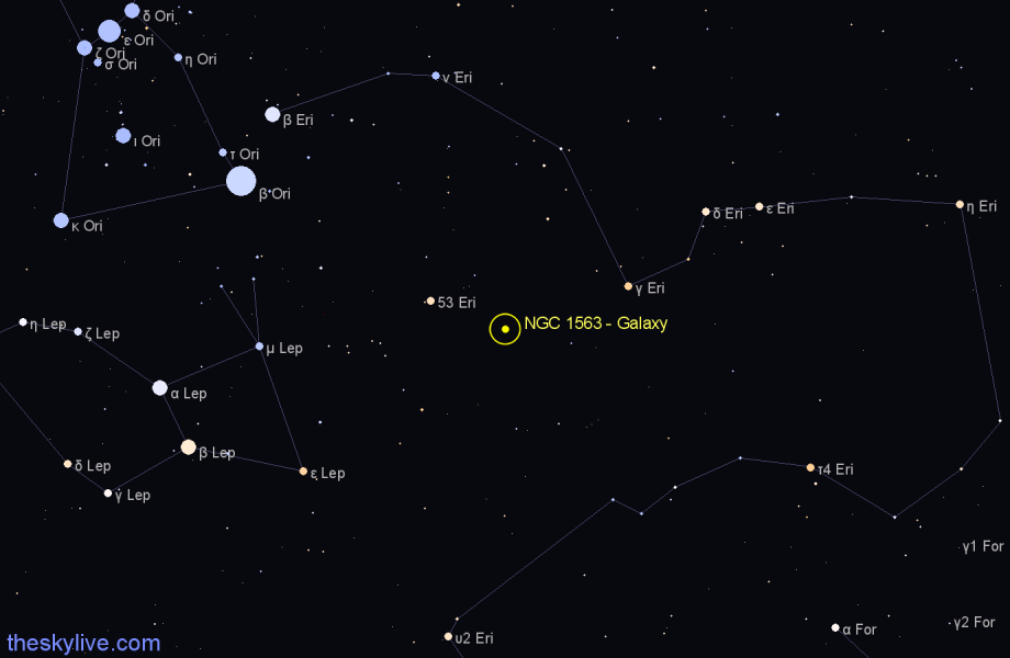 Finder chart NGC 1563 - Galaxy in Eridanus star