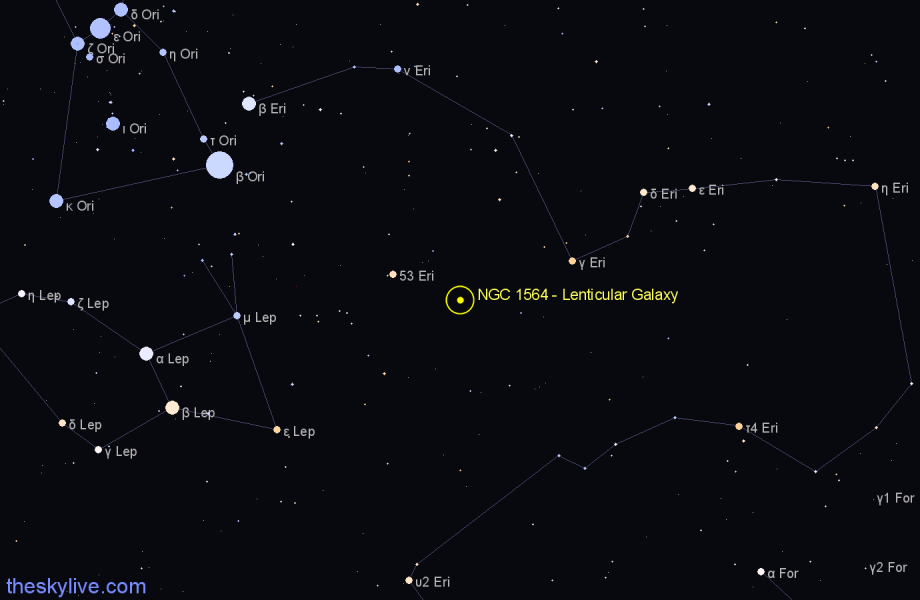 Finder chart NGC 1564 - Lenticular Galaxy in Eridanus star