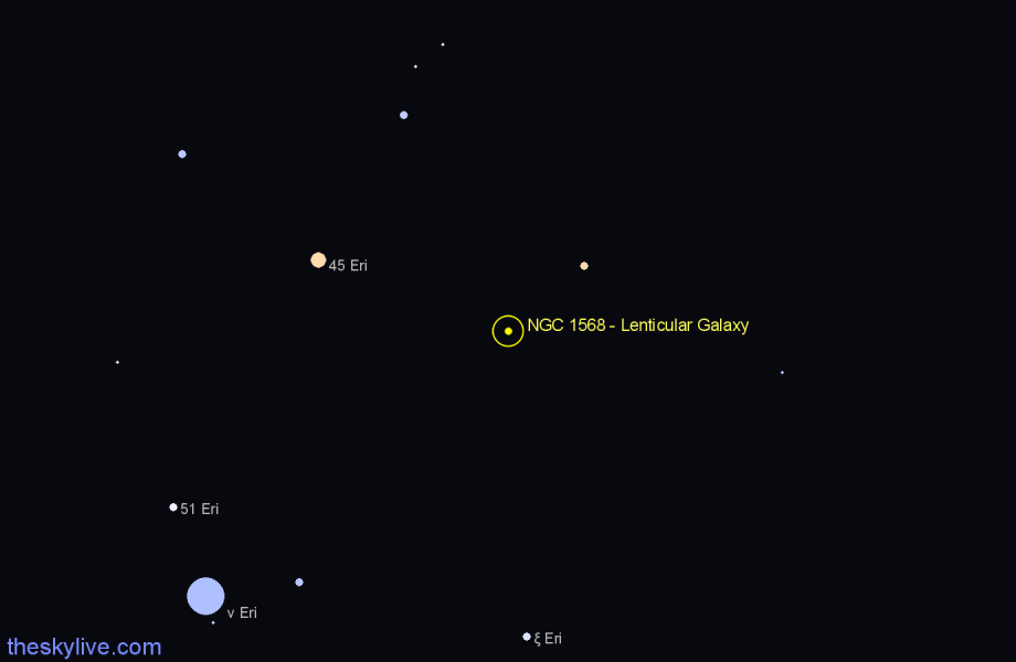 Finder chart NGC 1568 - Lenticular Galaxy in Eridanus star