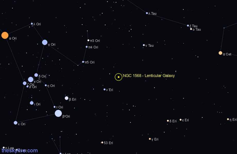 Finder chart NGC 1568 - Lenticular Galaxy in Eridanus star