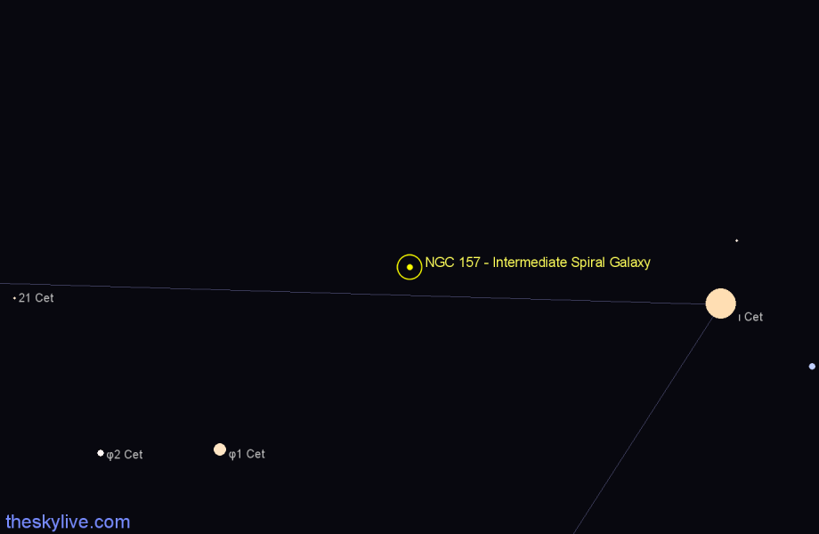 Finder chart NGC 157 - Intermediate Spiral Galaxy in Cetus star