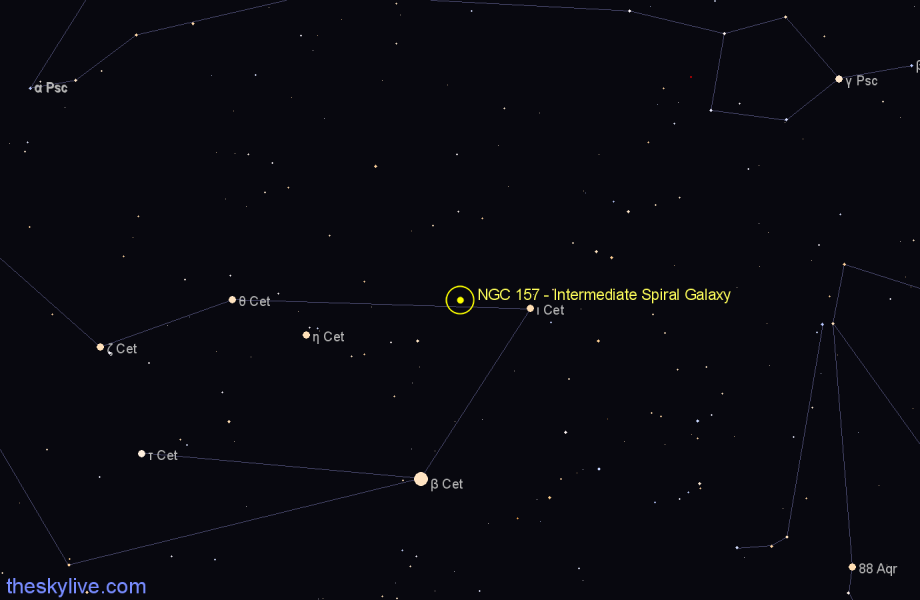 Finder chart NGC 157 - Intermediate Spiral Galaxy in Cetus star