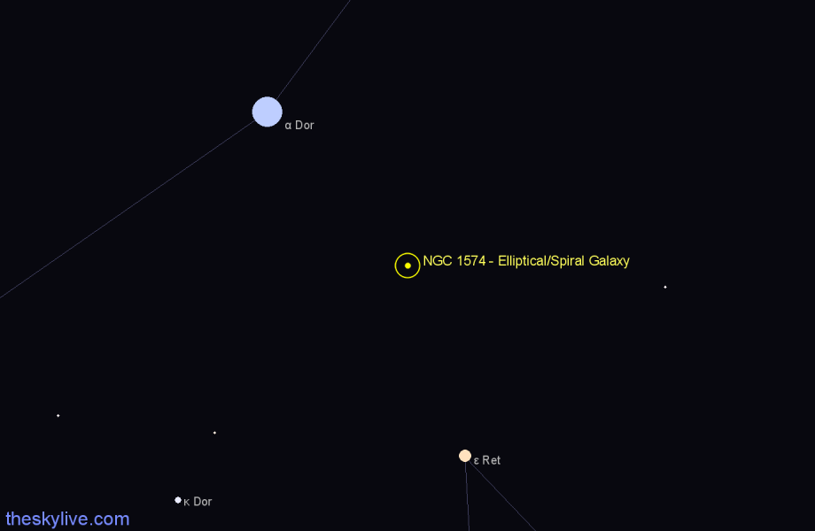 Finder chart NGC 1574 - Elliptical/Spiral Galaxy in Reticulum star