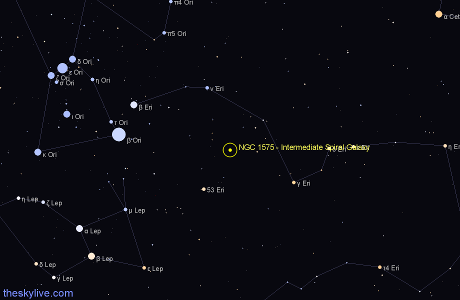 Finder chart NGC 1575 - Intermediate Spiral Galaxy in Eridanus star