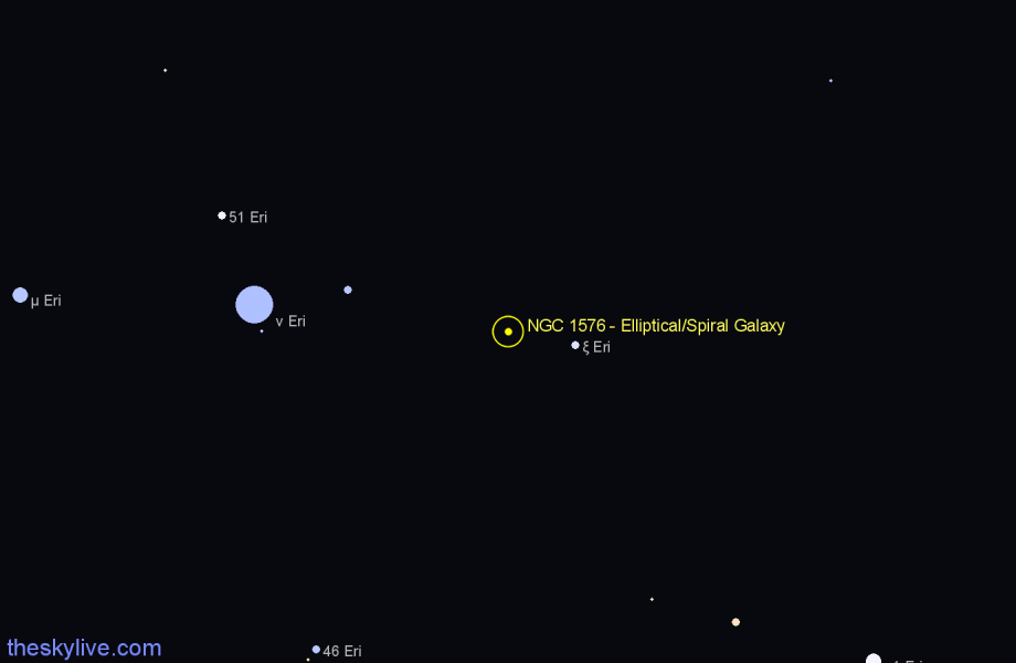 Finder chart NGC 1576 - Elliptical/Spiral Galaxy in Eridanus star