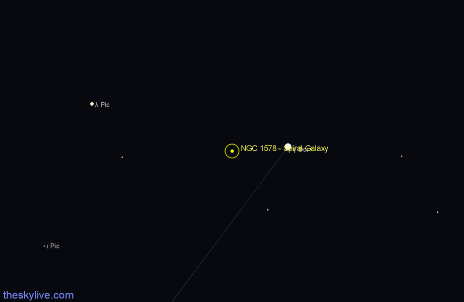 Finder chart NGC 1578 - Spiral Galaxy in Dorado star