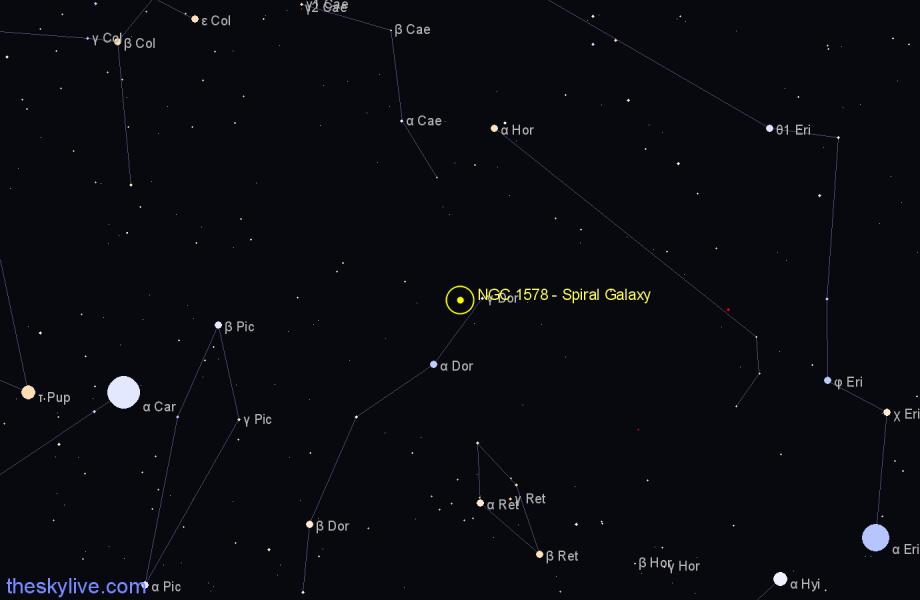 Finder chart NGC 1578 - Spiral Galaxy in Dorado star
