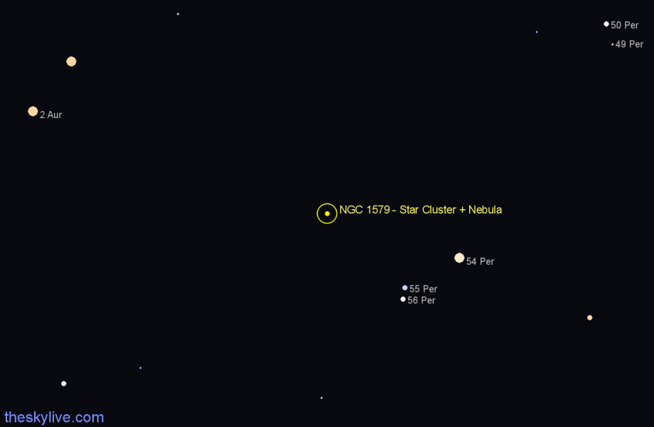 Finder chart NGC 1579 - Star Cluster + Nebula in Perseus star