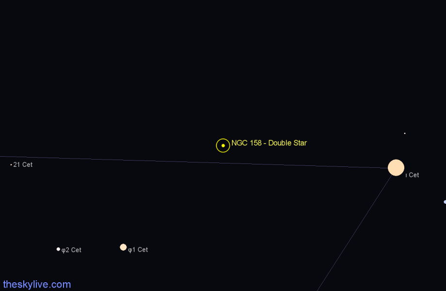 Finder chart NGC 158 - Double Star in Cetus star