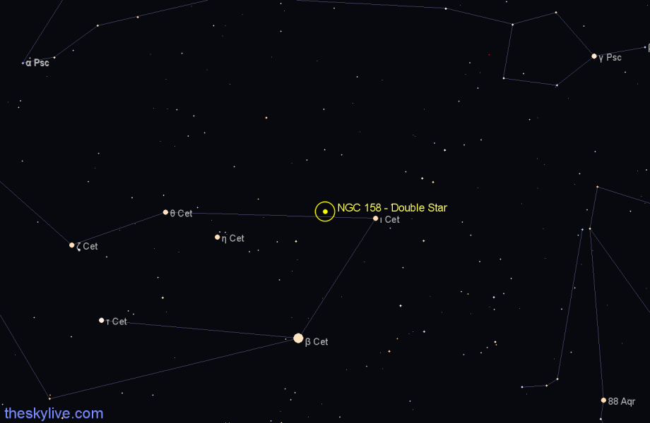 Finder chart NGC 158 - Double Star in Cetus star