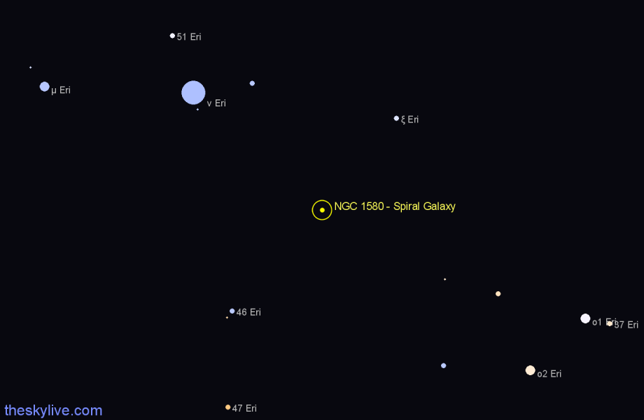 Finder chart NGC 1580 - Spiral Galaxy in Eridanus star