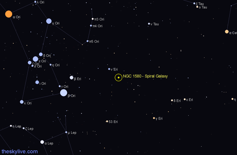 Finder chart NGC 1580 - Spiral Galaxy in Eridanus star