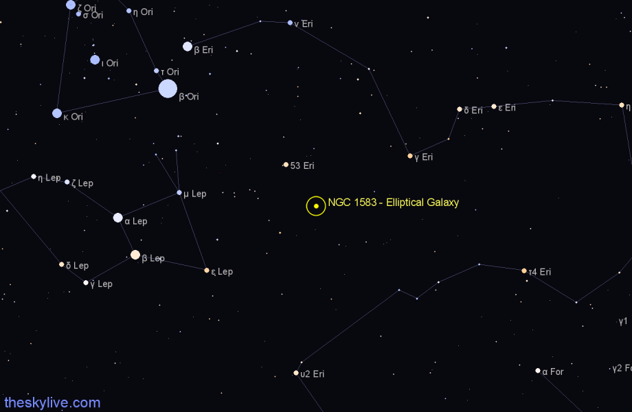 Finder chart NGC 1583 - Elliptical Galaxy in Eridanus star