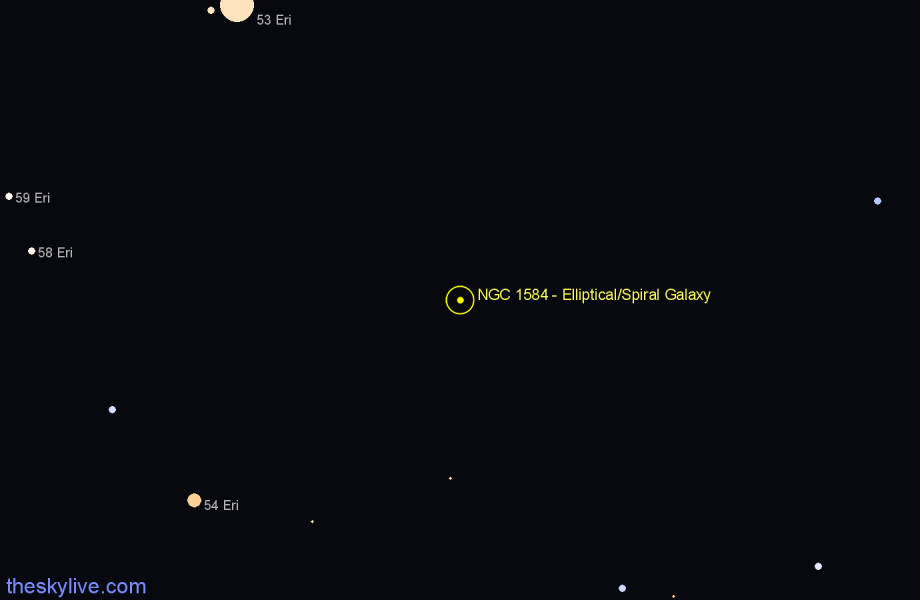 Finder chart NGC 1584 - Elliptical/Spiral Galaxy in Eridanus star