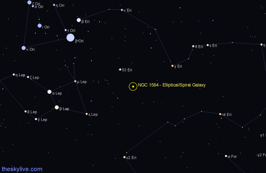 Finder chart NGC 1584 - Elliptical/Spiral Galaxy in Eridanus star