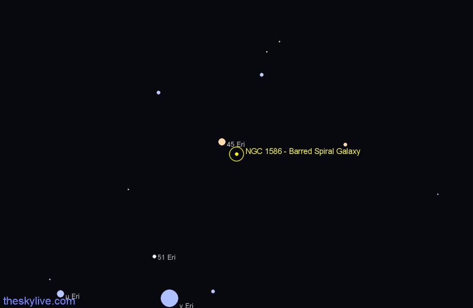 Finder chart NGC 1586 - Barred Spiral Galaxy in Eridanus star