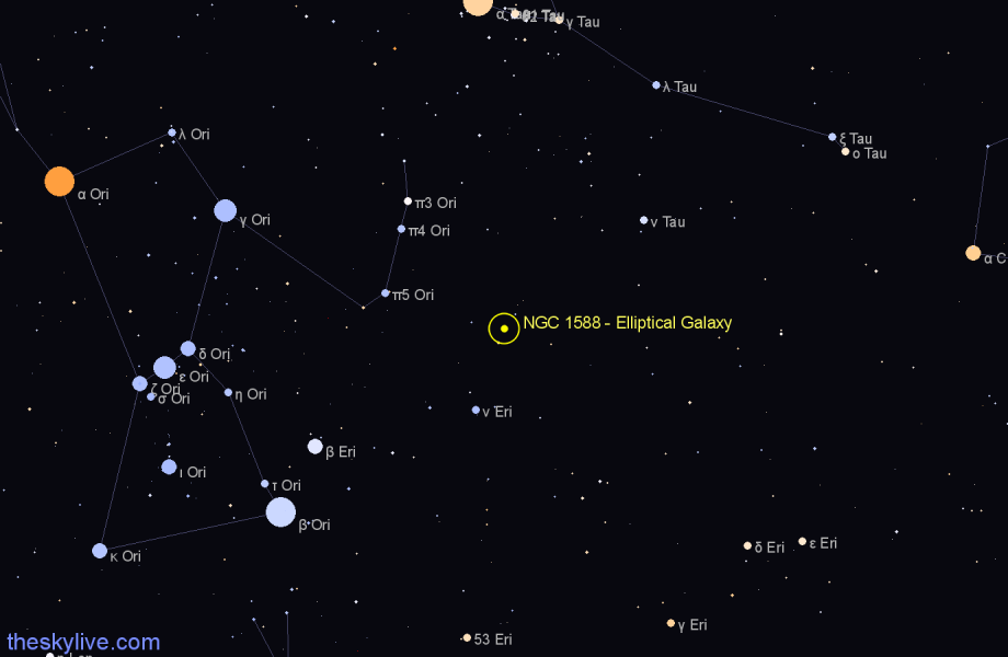 Finder chart NGC 1588 - Elliptical Galaxy in Taurus star