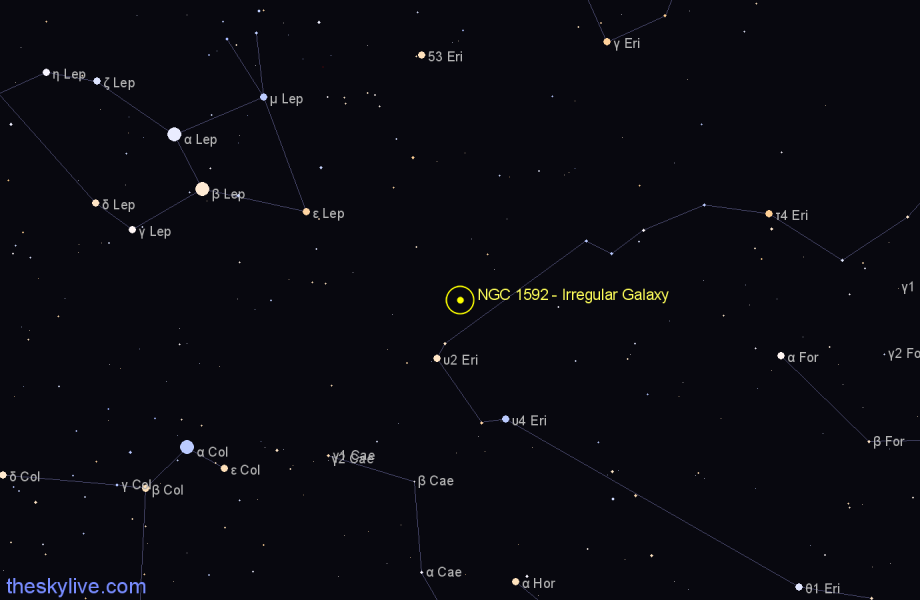 Finder chart NGC 1592 - Irregular Galaxy in Eridanus star