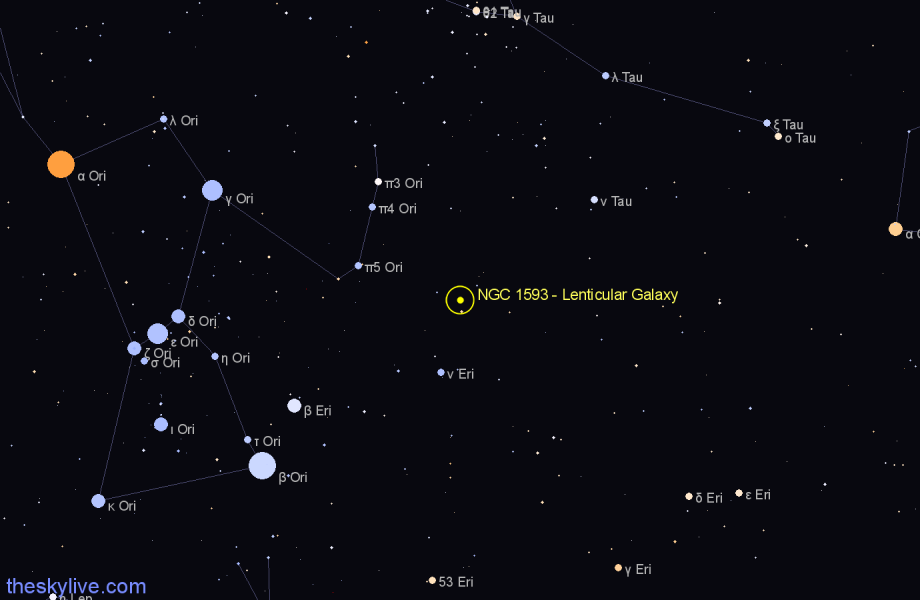 Finder chart NGC 1593 - Lenticular Galaxy in Taurus star