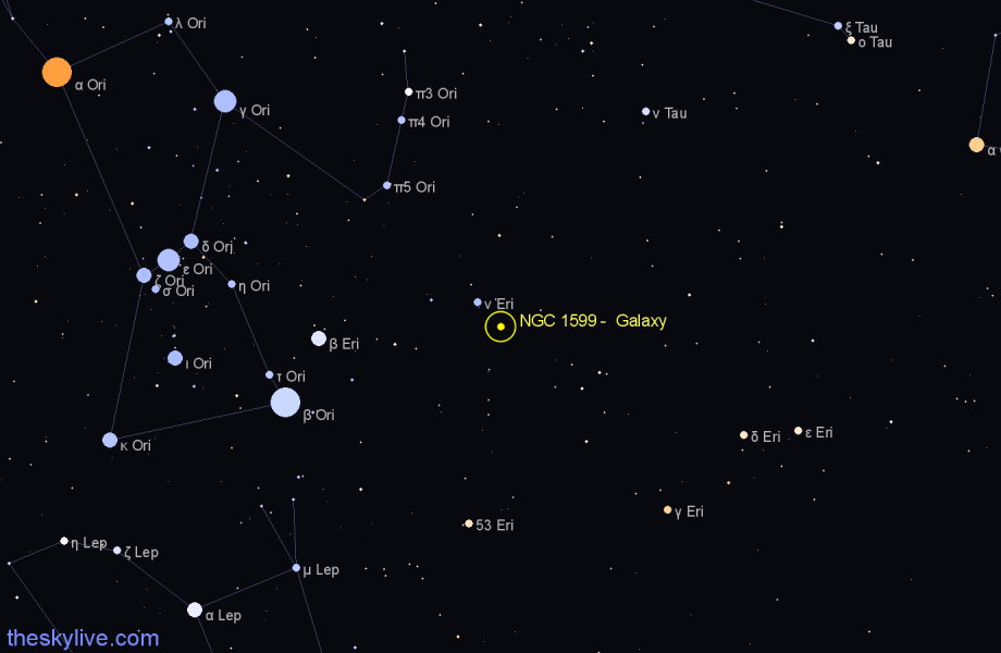 Finder chart NGC 1599 -  Galaxy in Eridanus star