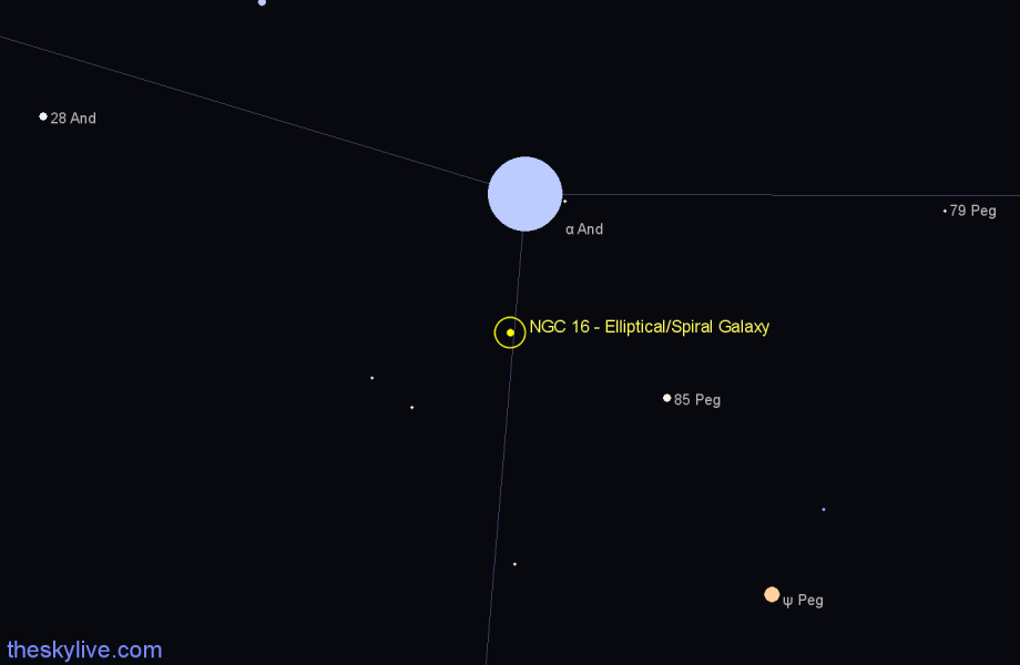 Finder chart NGC 16 - Elliptical/Spiral Galaxy in Pegasus star