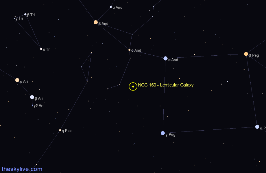 Finder chart NGC 160 - Lenticular Galaxy in Andromeda star