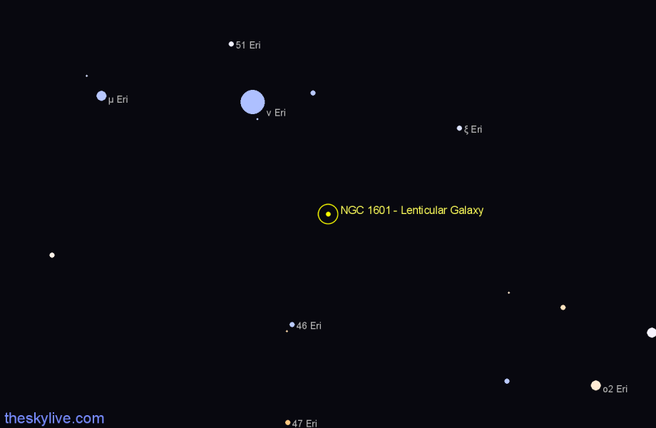 Finder chart NGC 1601 - Lenticular Galaxy in Eridanus star