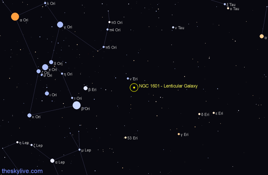 Finder chart NGC 1601 - Lenticular Galaxy in Eridanus star