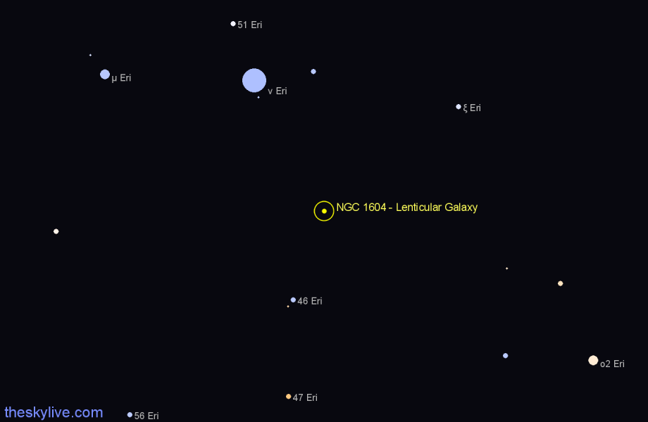 Finder chart NGC 1604 - Lenticular Galaxy in Eridanus star